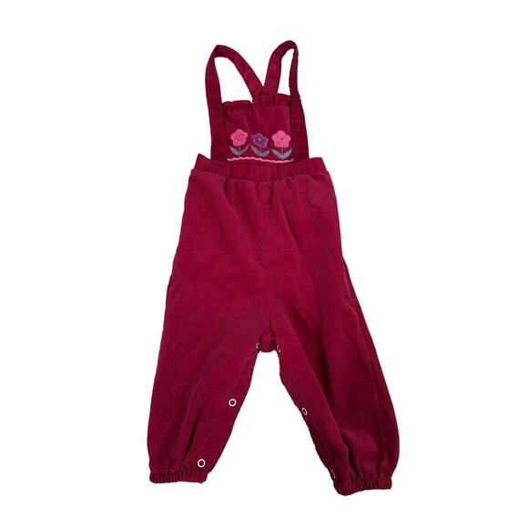 Vintage Healthtex Corduroy Overalls Toddler Girl 24mo Magenta Flower Embroidery - Picture 6 of 6